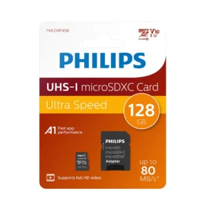 Philips Ultra Speed 128GB MicroSD Kart – UHS-I U1 | CLASS 10 | 80MB/S | SD Adaptörlü